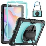 SEYMCY Case for Samsung Galaxy Tab S6 lite Case 10.4 Inch 2024/2022/2020, Shockproof Case with Screen Protector, Rotating Stand/Hand Strap, Shoulder Strap for Samsung S6 Lite Tablet Case, Sky Blue