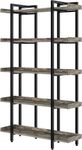 Rolanstar Bookshelf, 5-Tier Bookshelves with Open Shelves, Large Bookcase for Storage and Display, Freestanding Industrial Book Shelf for Living Room, Home Office, Bedroom, Grey