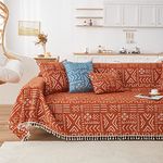 HANDONTIME Boho Aztec Sofa Slipcovers for Sofa/Couch Farmhouse Geometric Couch Protector for Dogs with Tassel Brick Orange Dog Couch Cover Sectional Sofa Cover Bohemian Decor for Sofa, 71" X118"