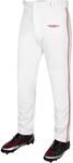 Exxact Sports Home Run Men's Baseball Pants with Piping - Full-Length, Semi-Relaxed Fit, Open-Bottom Adult Baseball Pants - (AL, White/Red Piping)
