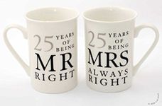 Amore 25th Anniversary Set of 2 China Mugs 'Mr Right & Mrs Always Right' WG67725