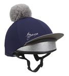 LeMieux Pom Pom Horse Riding Hat Silk in Navy with 4 Way Stretch Fabric Coordinates with Base Layers & Saddle Pads - One Size