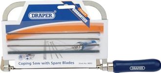 Draper Coping Saw | 6 Piece Assorted Blades | Chrome Platted Frame Saw | 360° Turning Blade | Wooden Handle Table Saw| 18052