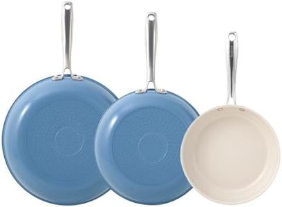 Redchef Non Stick Ceramic Frying Pan Set, 8" 9.5" 11" Skillet Set, Non Toxic Ceramic Pans for Cooking, No PFAS & PTFE & PFOA with Stainless Steel Handle, Dishwasher & Oven Safe Max up to 842°F (Blue)