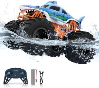 CYLION Amphibious Remote Control Car Boat, 1:18 Scale 4WD Shark Monster Truck Toys, 2.4GHz All Terrain Remote Control Car, 360 Degree Rotation, Pool Toy for Kids Ages 6-7 8-9 10-12 Boys & Girls