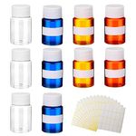 10 Pcs 30ml Pill Bottle, Portable Pill Bottles with 13 Stickers,Reusable Empty Travel Bottles Medicine Bottles with White Screw Cap Pill Pots with Lids for Liquid Tablet Pill Lotion