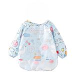 Thread Fairy My Farm Blue Full Sleeves Washable Waterproof Baby Feeding Bibs, Waterproof Feeding Bib/infants/Toddler/Children's waterproof feeding Bib with Sleeves/Washable/Lightweight (6-36 Months) Baby Bib Shirt with Pocket