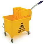 20L Mop Bucket and Wringer, Kentucky Press Wheeled Cleaning Trolley with Metal Handle & Mop Holder, Plastic Body Floor Cleaning Cart for Household and Commercial Use, Yellow