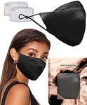 90210 Silk Mask in Black by KARIZMA 19 Momme 100% Mulberry Silk 6A Grade Fabric Face Mask with 2 Filters