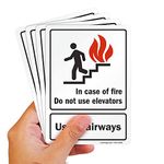 SmartSign “In Case Of Fire Do Not Use Elevator, Use Stairways” Label | 5" x 7" Polyester with SuperStick Adhesive, Pack of 4