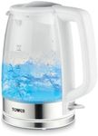 Tower PT10090WHT Illuminating Glass Kettle with Removable Filter, Boil Dry Protection, 1.7L, 2200W,White & Stainless Steel