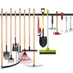 WALMANN All Metal 64 Inch Wall Mount Garden Tool Organizer for Garage, Mop and Broom Holder, Yard Tool Storage Rack for Rake, Shovel, Spade, Mop, Broom(4 Rails, 16 Hooks)