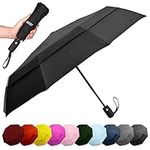 EEZ-Y Travel Umbrellas for Rain - Wind Resistant w/Open Close Button - Black