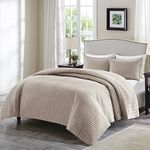 Comfort Spaces Kienna Quilt Set-Luxury Double Sided Stitching Design Summer Blanket, Lightweight, Soft, All Season Bedding Layer, Matching Sham, Taupe, Coverlet Twin/Twin XL(66"x90") 2 Piece