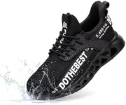 Furuian Waterproof Wide Steel Toe Shoes for Men Women Lightweight Safety Work Shoes for Men Comfortable Unisex Waterproof Steel Toe Sneakers Wide Black