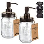 Mason Jar Soap Dispensers –Bronze -Rustproof 304 Stainless Steel Lid &Pump – Great for Hand Soap, Lotions,Dish Liquid Soap,Bath Soap-Farmhouse Décor Bathroom & Kitchen sink(2 Pack)