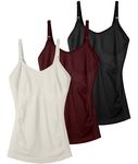 MIRITY Seamless Nursing Tanks for Women Breastfeeding - Maternity Cami Shirts Pregnancy Tops (3 Packs), Black & Ivory & Burgundy, S