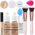 PHOERA Foundation,Full Coverage Foundation,PHOERA Primer,PHOERA Powder,PHOERA Concealer PHOERA Makeup Set, Kabuki Makeup Brushes Foundation Brush Powder Brush,2 Sponge (104 Buff Beige + 105 Sand)