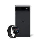 Google Pixel 6a – Unlocked Android 5G Smartphone with 12 megapixel camera and 24-hour battery – Charcoal + Fitbit Versa 4 Fitness Smartwatch, compatible with Android and iOS