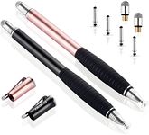 MEKO [2nd Gen] Universal Disc Stylus Pens, [2 in 1 Precision Series] iPhone X/8/8plus iPad/iPad Pro/iPad Mini All Capacitive Touch Screens Bundle 6 Replacement Tips(2Pcs,Black/Rose Gold)