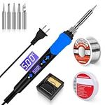 Soldering Iron, 120W Soldering Gun, 9-in-1 Soldering Kit LCD Adjustable Temperature 392-932℉ & Thermostatic Design, Soldering Iron Kit with 5PCS Soldering Tips, Wire, Sponge, Flux