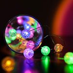 HuTools Multi-Colored Globe String Lights for Bedroom, Indoor String Lights, Crystal Crackle Ball Lights 10Ft 30 LED Battery Operated Fairy Hanging Lights