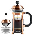 Sipologie Vintage French Press Coffee Maker 350ml, 4-Level Filtration System for Sediment-Free Coffee, Heat-Resistant Durable Borosilicate Glass, Copper