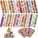 RICEDUO 48 Pieces Halloween Slap Bracelet for Kids, 24 Styles Colorful Halloween Slap Wristbands Bulk for Kids Party Favors Toys Prizes Goodie Bags Fillers