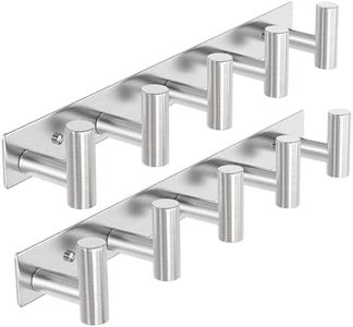 VAEHOLD Silvery Hat and Coat Wall Mount Rack - 5 Hooks for Robes, Bags, Keys, and Towels - Bathroom Towel Hanger Organizer (2 Pack)
