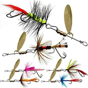 VMSIXVM Trout Lures Trout Spinners, Rooster Bait Tail Trout Fishing Lures for Bass Salmon Pike, Fishing Spinner Kit Smallmouth Bass Lures with Brass Spinner for Lake River Fishing
