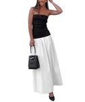 YOXUA Women's Summer Strapless Sleeveless Patchwork A-Line Tube Long Maxi Dress Off Shoulder Beach Maxi Dress, White, XL