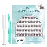 SISILILY Individual Lashes 45 Cluster Lashes C Curl DIY Eyelash Extension Kit at Home Reusable 3D False Eyelashes Natural with Eyelash Glue and Tweezer 10/12/14/15/16mm Length (DM04)