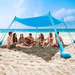 COMMOUDS Beach Tent Sun Shelter, UPF50+ Beach Shelter Canopy 3m x 3m, Portable Beach Umbrella Sun Shade with 4 Aluminum Poles, Easy Set Up Family Shelter for Beach, Camping, Fishing, Garden, Outdoors