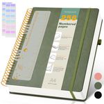 256 Numbered Pages A4 Lined Spiral Journal Notebook, 8.5” x 11”Hardcover Leather Thick Journals for Women Men, 100 GSM Paper, College Ruled Spiral Notebooks for Writing Work School Note Taking, Green