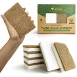 AIRNEX Natural Kitchen Sponges Pack of 6, Cellulose & Coconut Dish Sponge, Walnut Scrubber Sponges, Plate Friendly, No Scratch Eco Dishwashing Sponge for Washing & Cleaning, Quick-drying, Odor Free