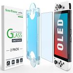 amFilm [2-Pack] OneTouch Tempered Glass Screen Protector Guard Designed for Nintendo Switch OLED model 2021 - With Auto Alignment Kit, Bubble Free