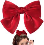 CÉLLOT Women Hair Clips,Red Shinning Satin Hair Bows French Barrettes Hair Clips Ponytail Holder Hair Accessories for Teens Girls