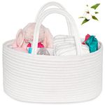 ABenkle Baby Diaper Caddy, Nursery Storage Bin and Car Organizer for Diapers and Baby Wipes, Cotton Rope Diaper Basket Caddy, Changing Table Diaper Storage Caddy Baby Gift Baskets, White