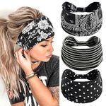 scicent Black Headband 3 Pieces Soft Cotton Hair Bands Wide Boho Head Scarfs Dot Print Hair Wraps Yoga Sport Running Turbans Head Bands - 5009