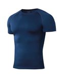 Niksa 1Pack Gym T Shirts Men Compression Shirt Breathable Active Wear Muscle Fit Running Top Quick Dry Base Layers Tights Clothes for Sports, Navy Blue,L