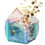 NiHome Acrylic Piggy Bank with Modern European Cottage Design, Transparent Money Saving Box with Child-Friendly Lock & Safe Edges, Stylish Home Decor & Financial Learning Tool for Kids (Iridescent)