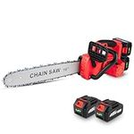 Electric Chainsaw Cordless 16-inch - Handheld Chain Saw with 2 21V Powerful Max Lithium Ion Battery for Wood Cutting Pruning Trees