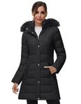 SLOW DOWN Women Winter Down Puffer Coat Warm Hooded Mid-Length Down Jacket for Women with Faux Fur Trim Hood and Pile Collar (Black, XL)