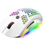 Wireless Gaming Mouse,16 RGB Backlit Ultralight PC Gaming Mice with 7 Buttons Programmable Driver,Rechargeable 800mA Battery,12000 DPI Mouse Gamer with Lightweight Honeycomb Shell for (White)