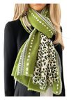 The Accessory Co. Ladies Large Leopard Print Scarf for Women, Animal Print Scarves, Long Neck Scarf, Designer Shawl Wrap Tiger Zebra, Mustard Yellow Green Pink (Bright Green)