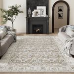 JINCHAN Area Rug 9x12 Rug Boho Living Room Rug Taupe Floral Print Washable Large Rug Indoor Soft Distressed Foldable Carpet Thin Rug Bedroom Dining Room Office Farmhouse