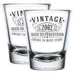 Vintage 2002 Printed 2pk 1.75oz Shot Glasses - 22nd Birthday Gifts for Women Men - Cheers to 22 years old - 22nddecorations for her him - Best Engraved Whiskey Bourbon Gift ideas - Mom Dad 2.0