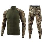 Outdoor Sports Underwear Camo Training Long-Seeved Tops + Pants Suit Fitness Camping Army Hiking Hunting Underwear Clothes 45-105KG (Camo,XXL)