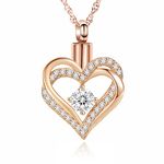 shajwo Cremation Jewelry Heart Urn Necklace for Ashes for Women Gilrs Memorial Keepsake Birthstone Pendant,Rose Gold-White