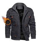 TACVASEN Men's Casual Winter Cotton Military Jacket Thicken Hooded Cargo Coat Grey, US L